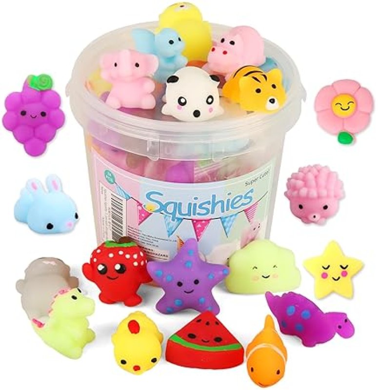 KINGYAO KAWAII MOCHI SQUISHIES SET - 24PCS STRESS RELIEVER TOYS FOR KIDS WITH STORAGE BOX