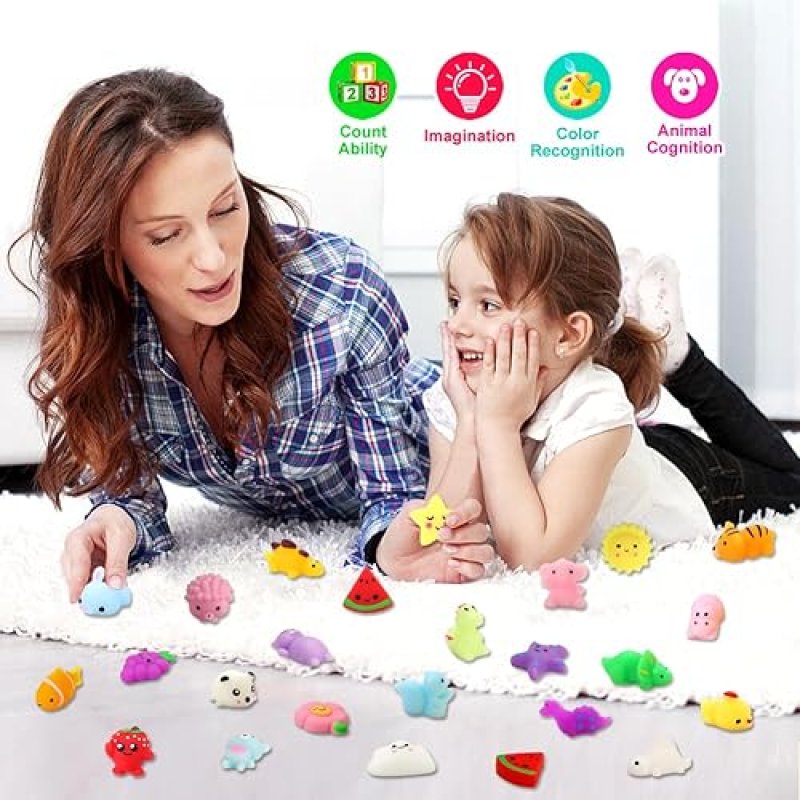 KINGYAO KAWAII MOCHI SQUISHIES SET - 24PCS STRESS RELIEVER TOYS FOR KIDS WITH STORAGE BOX