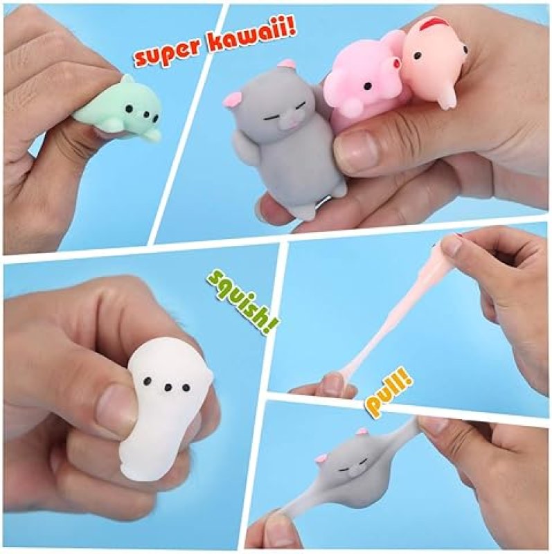 KINGYAO KAWAII MOCHI SQUISHIES SET - 24PCS STRESS RELIEVER TOYS FOR KIDS WITH STORAGE BOX