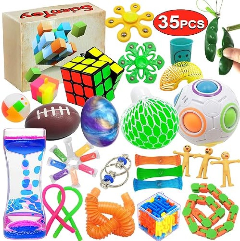 SCIENTOY SENSORY FIDGET TOY SET FOR ADD, OCD, AUTISM - STRESS RELIEF WITH MOTION TIMER, 35 PCS GIFT BOX