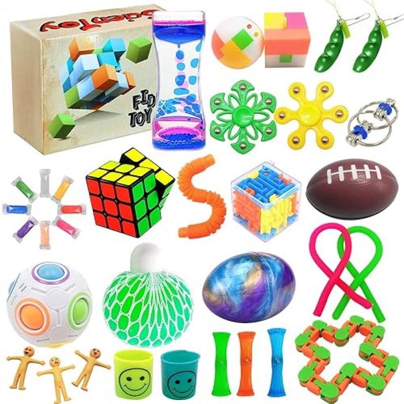 SCIENTOY SENSORY FIDGET TOY SET FOR ADD, OCD, AUTISM - STRESS RELIEF WITH MOTION TIMER, 35 PCS GIFT BOX