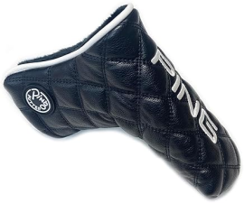 PING PREMIUM BLACK LEATHER PUTTER HEADCOVER WITH MAGNET CLOSURE