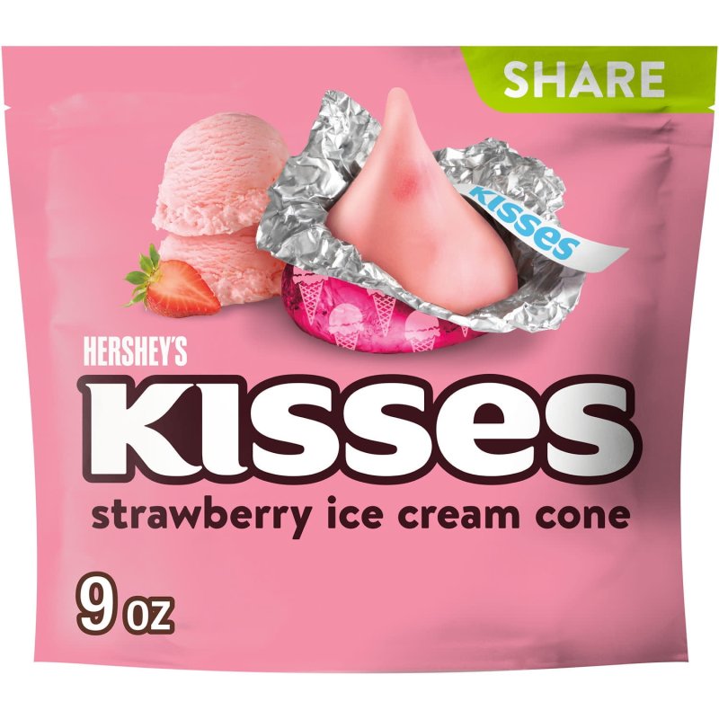 HERSHEY'S KISSES STRAWBERRY ICE CREAM CONE CANDY, SHARE PACK 9 OZ