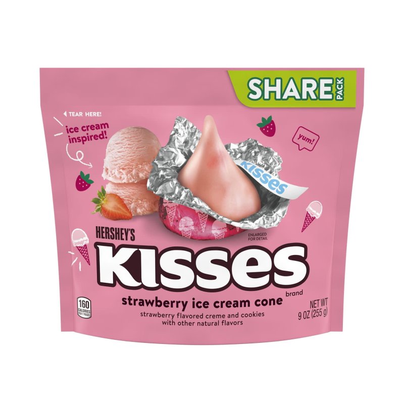 HERSHEY'S KISSES STRAWBERRY ICE CREAM CONE CANDY, SHARE PACK 9 OZ