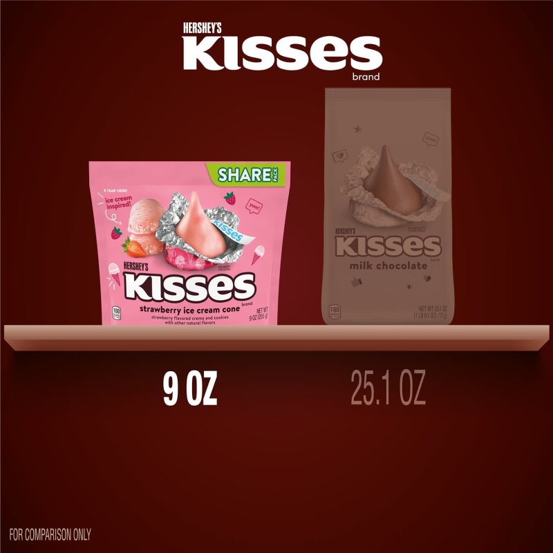 HERSHEY'S KISSES STRAWBERRY ICE CREAM CONE CANDY, SHARE PACK 9 OZ