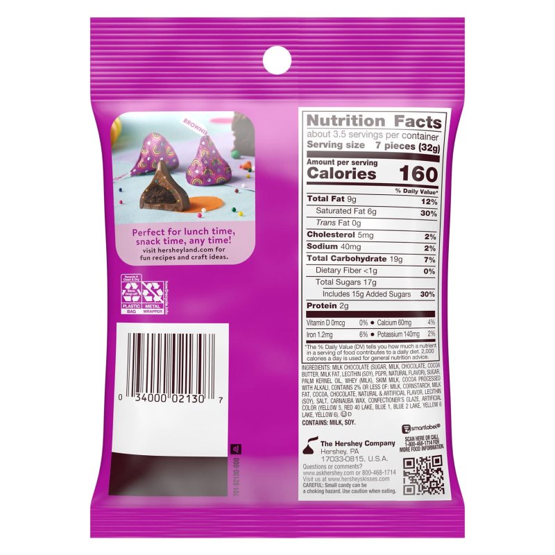 HERSHEY'S KISSES RAINBOW BROWNIE CANDY, 4.2 OZ BAG