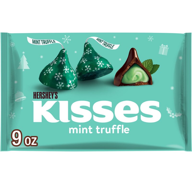 HERSHEY'S MINT TRUFFLE KISSES CHRISTMAS CANDY, 9 OZ BAG
