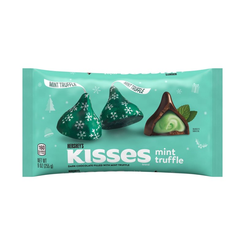 HERSHEY'S MINT TRUFFLE KISSES CHRISTMAS CANDY, 9 OZ BAG