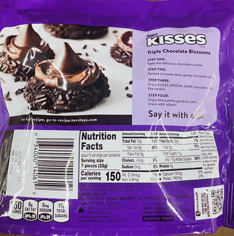 HERSHEY'S KISSES SPECIAL DARK CHOCOLATE CANDY SHARE PACK 10 OZ BAG