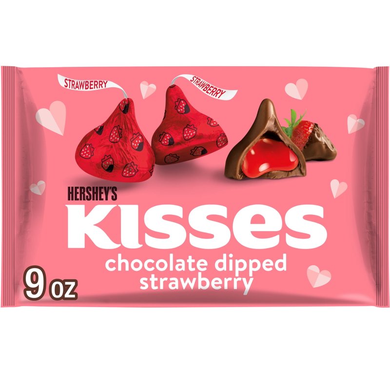 HERSHEY'S KISSES CHOCOLATE DIPPED STRAWBERRY FLAVORED VALENTINE'S CANDY, 9 OZ BAG
