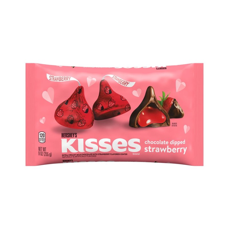 HERSHEY'S KISSES CHOCOLATE DIPPED STRAWBERRY FLAVORED VALENTINE'S CANDY, 9 OZ BAG