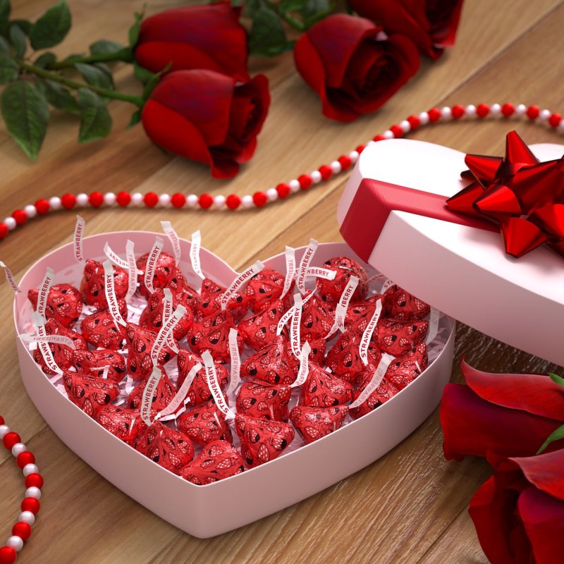 HERSHEY'S KISSES CHOCOLATE DIPPED STRAWBERRY FLAVORED VALENTINE'S CANDY, 9 OZ BAG