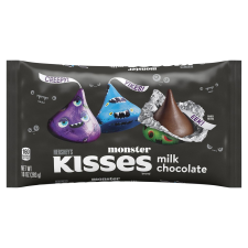 HERSHEY'S MILK CHOCOLATE KISSES IN MONSTER FOILS 10 OZ. BAG