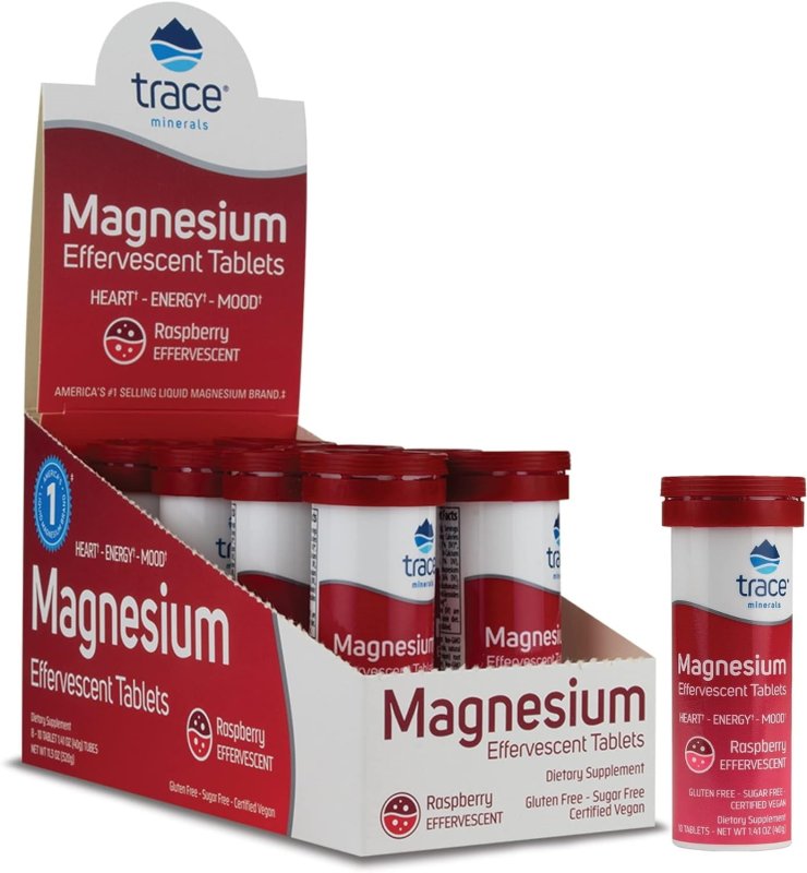 TRACE MINERALS RASPBERRY FLAVORED MAGNESIUM EFFERVESCENT TABLETS | 150MG PER SERVING | 80 TABLETS