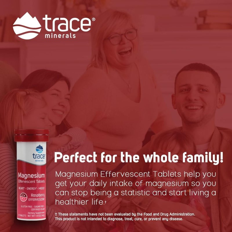 TRACE MINERALS RASPBERRY FLAVORED MAGNESIUM EFFERVESCENT TABLETS | 150MG PER SERVING | 80 TABLETS