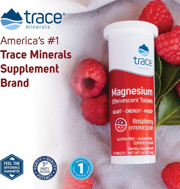 TRACE MINERALS RASPBERRY FLAVORED MAGNESIUM EFFERVESCENT TABLETS | 150MG PER SERVING | 80 TABLETS