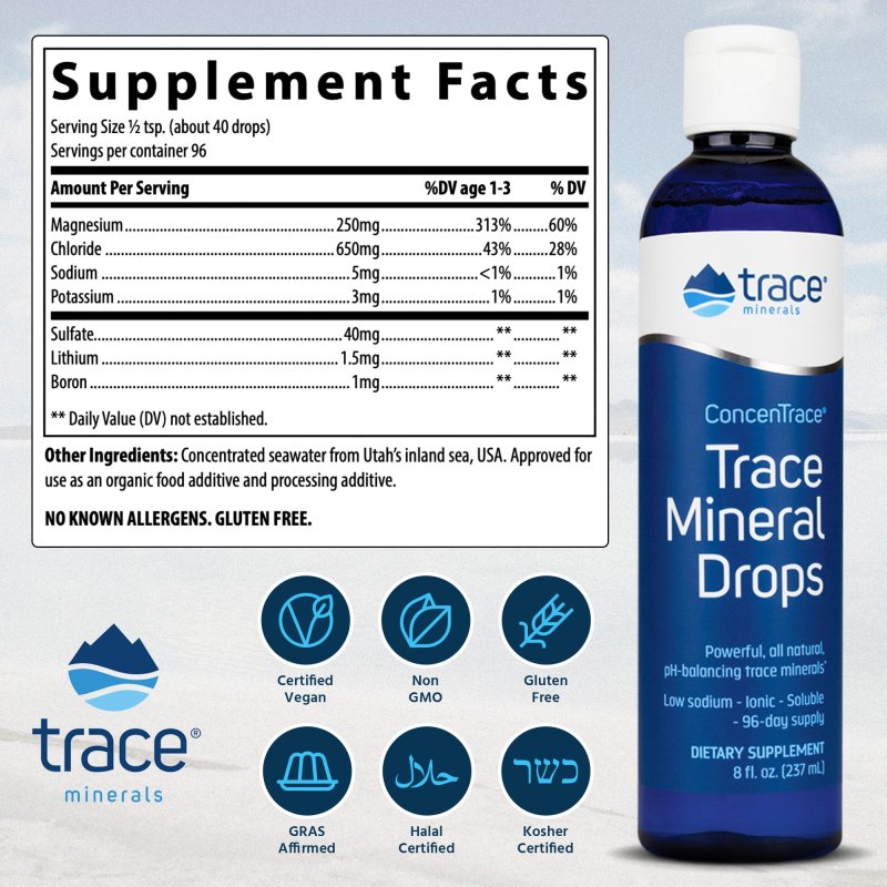 TRACE MINERALS CONCENTRACE PH BALANCING TRACE MINERAL DROPS, DAILY MAGNESIUM & POTASSIUM SUPPLEMENT | GLUTEN-FREE