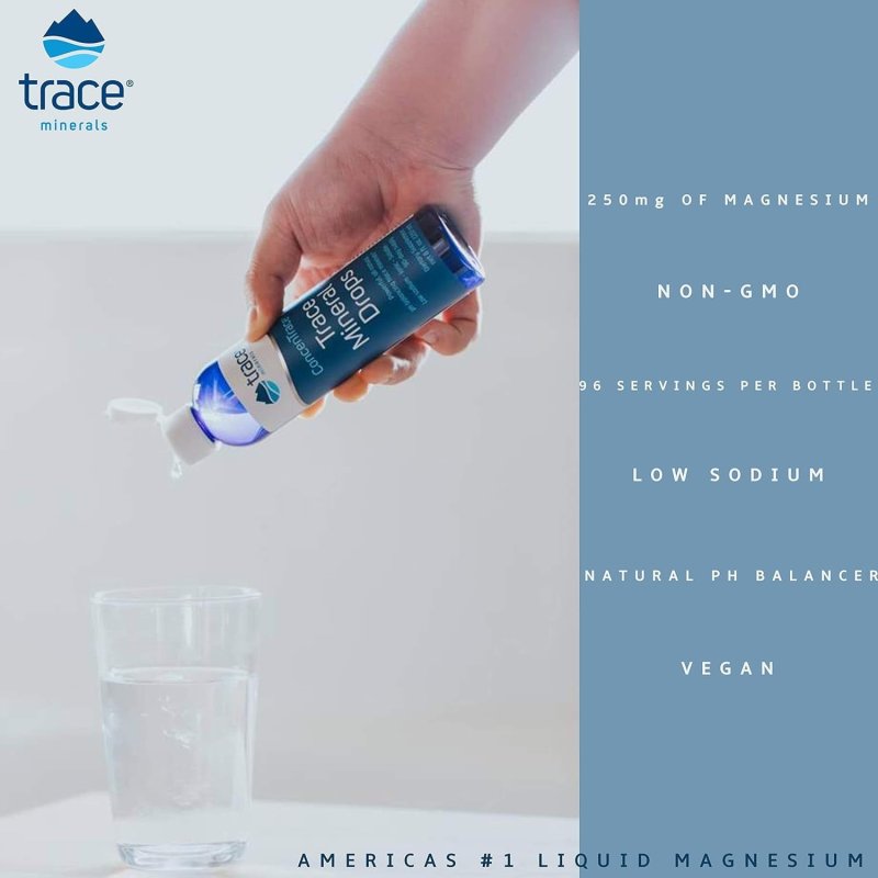 TRACE MINERALS CONCENTRACE DROPS: IONIC LIQUID MINERALS FOR ENERGY & HYDRATION | MAGNESIUM, CHLORIDE, POTASSIUM | LOW SODIUM | 24-DAY SUPPLY | 2 FL OZ