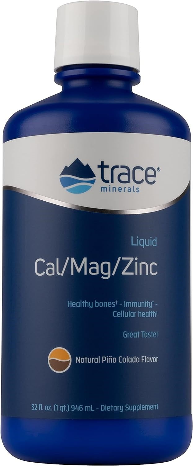 TRACE MINERALS LIQUID CALCIUM MAGNESIUM ZINC SUPPLEMENT WITH VITAMIN D3 - PIñA COLADA FLAVOR | SUPPORTS TISSUE, MUSCLE, BONE DENSITY | 64 SERVINGS, 32 FL OZ