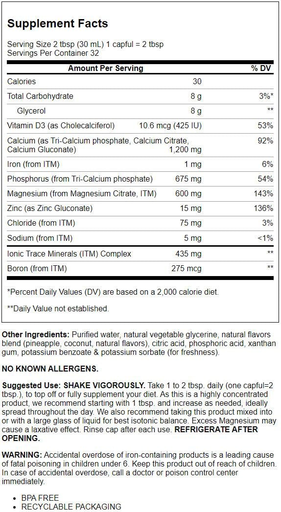 TRACE MINERALS LIQUID CALCIUM MAGNESIUM ZINC SUPPLEMENT WITH VITAMIN D3 - PIñA COLADA FLAVOR | SUPPORTS TISSUE, MUSCLE, BONE DENSITY | 64 SERVINGS, 32 FL OZ