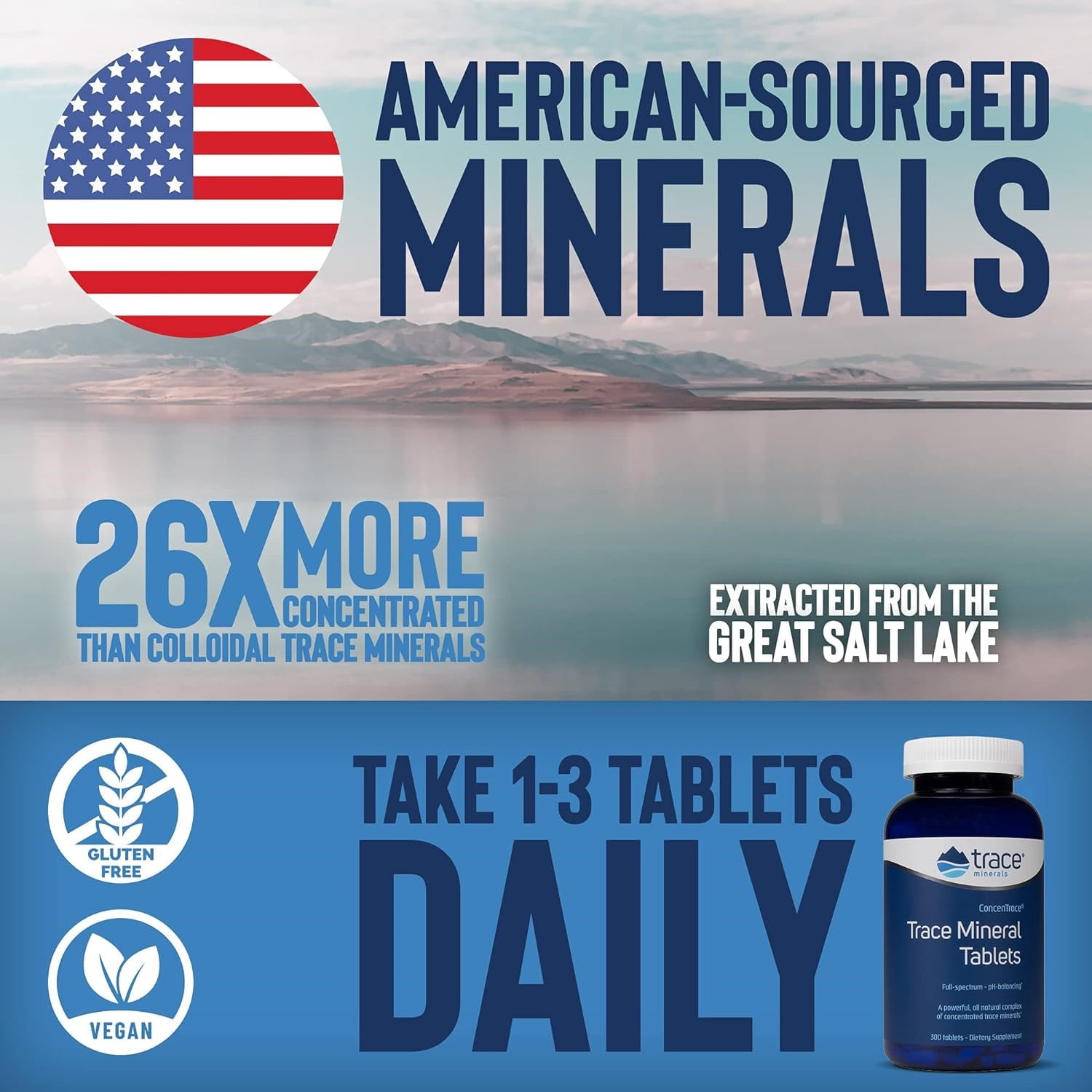 TRACE MINERALS CONCENTRACE TABLETS | FULL SPECTRUM IONIC MINERALS SUPPLEMENT | MAGNESIUM, CHLORIDE, POTASSIUM | ENERGY & HYDRATION BOOST | 300 TABLETS