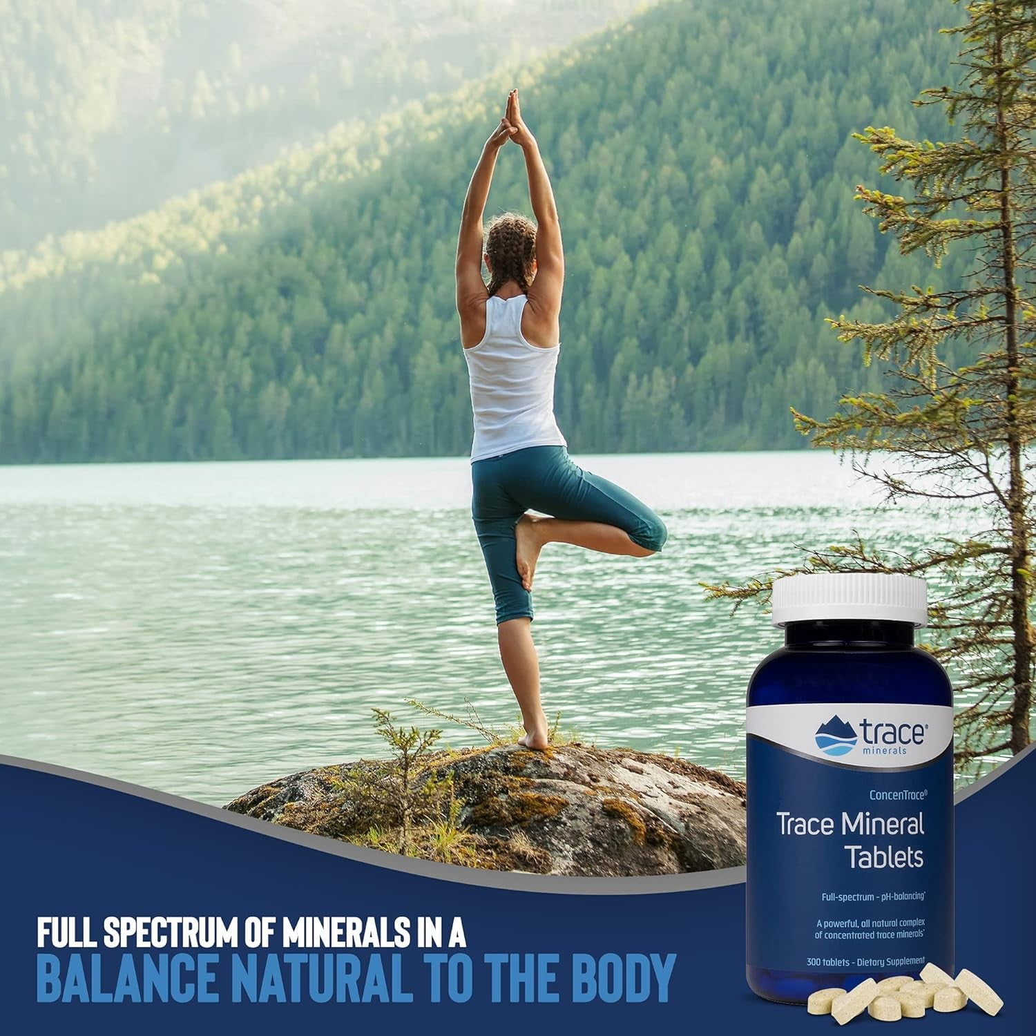 TRACE MINERALS CONCENTRACE TABLETS | FULL SPECTRUM IONIC MINERALS SUPPLEMENT | MAGNESIUM, CHLORIDE, POTASSIUM | ENERGY & HYDRATION BOOST | 300 TABLETS