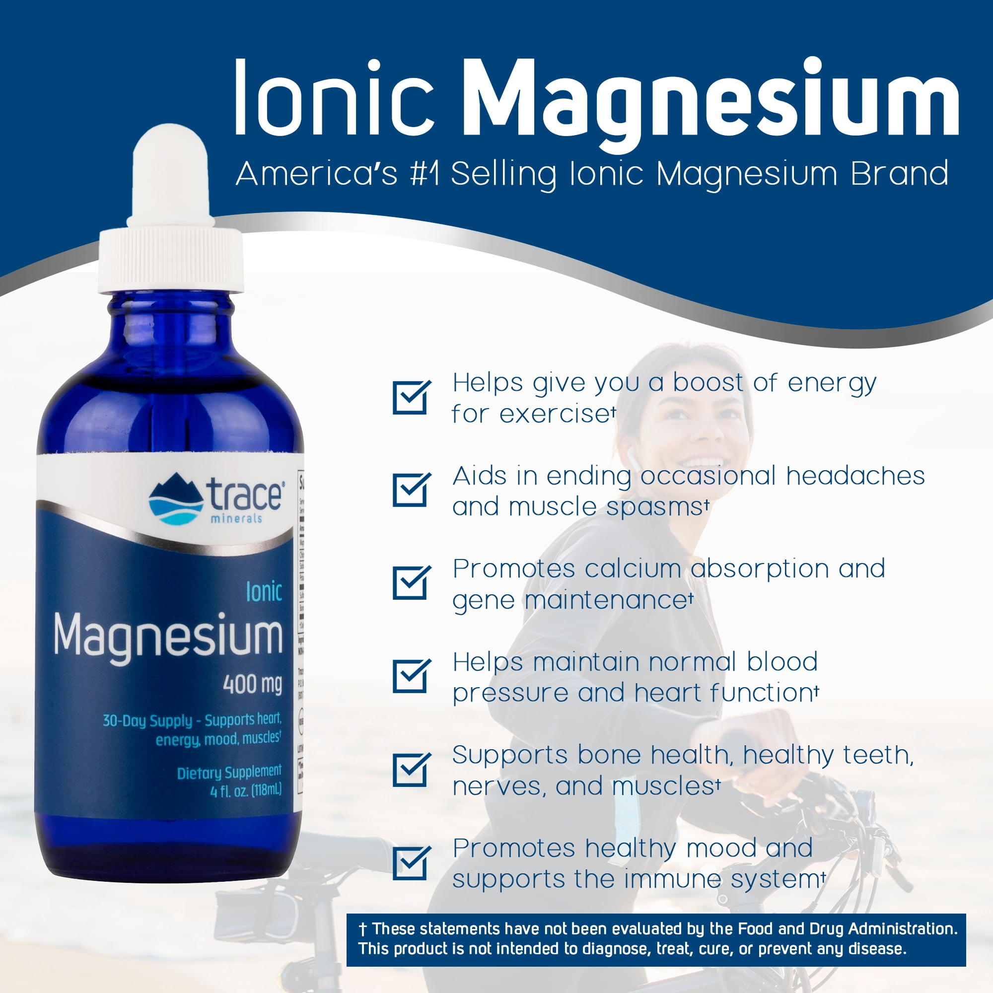 TRACE MINERALS LIQUID IONIC MAGNESIUM 400MG | TRACE MINERALS | SUPPORTS ESSENTIAL BODY FUNCTIONS | 4 FL OZ