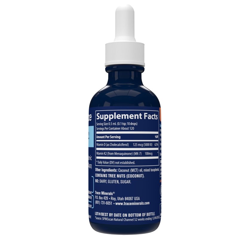 TRACE MINERALS CONCENTRATED LIQUID IONIC VITAMIN D3 + K2 WITH TRACE MINERALS, 2 FL OZ - SUPPORTS BONE, HEART & IMMUNE HEALTH