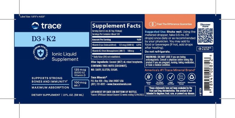 TRACE MINERALS CONCENTRATED LIQUID IONIC VITAMIN D3 + K2 WITH TRACE MINERALS, 2 FL OZ - SUPPORTS BONE, HEART & IMMUNE HEALTH