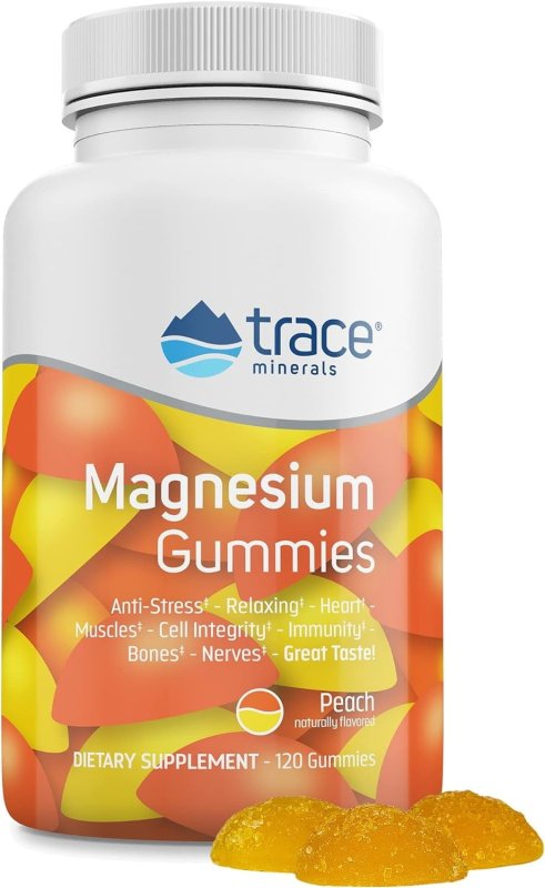 TRACE MINERALS LOW-SUGAR MAGNESIUM GUMMIES 120CT | 84MG CITRATE | NATURAL SLEEP, MUSCLE, MOOD SUPPORT | PEACH