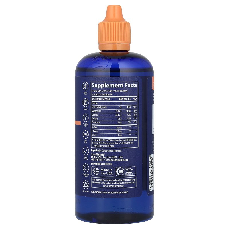 TRACE MINERALS CONCENTRACE DROPS | FULL SPECTRUM IONIC MINERALS | LIQUID MAGNESIUM, CHLORIDE, POTASSIUM | ENERGY, ELECTROLYTES | 96 DAY SUPPLY