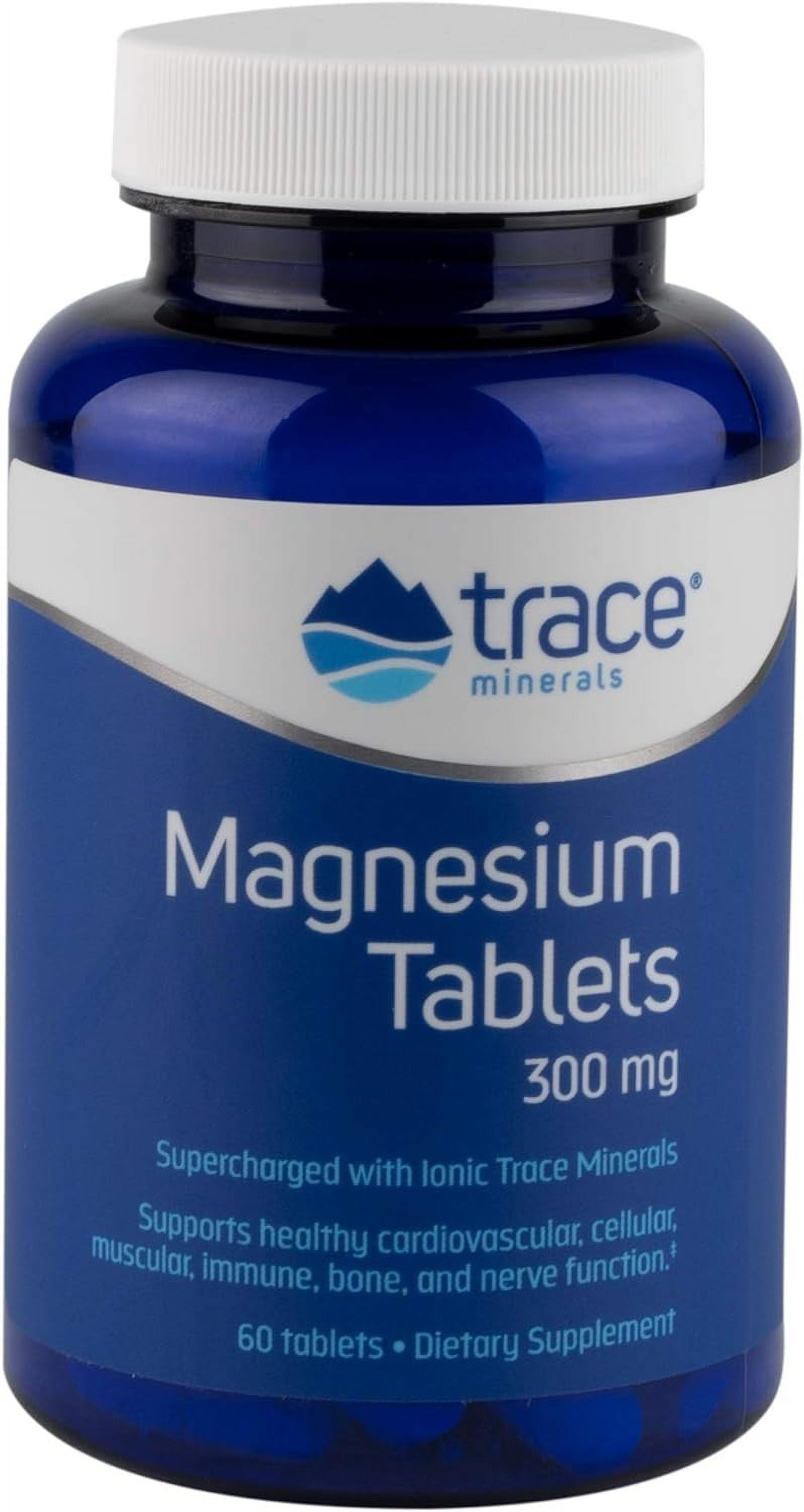 TRACE MINERALS MAGNESIUM TABLETS FOR CELLULAR, MUSCLE, IMMUNE & BONE HEALTH - UNFLAVORED 60 TABS 300MG