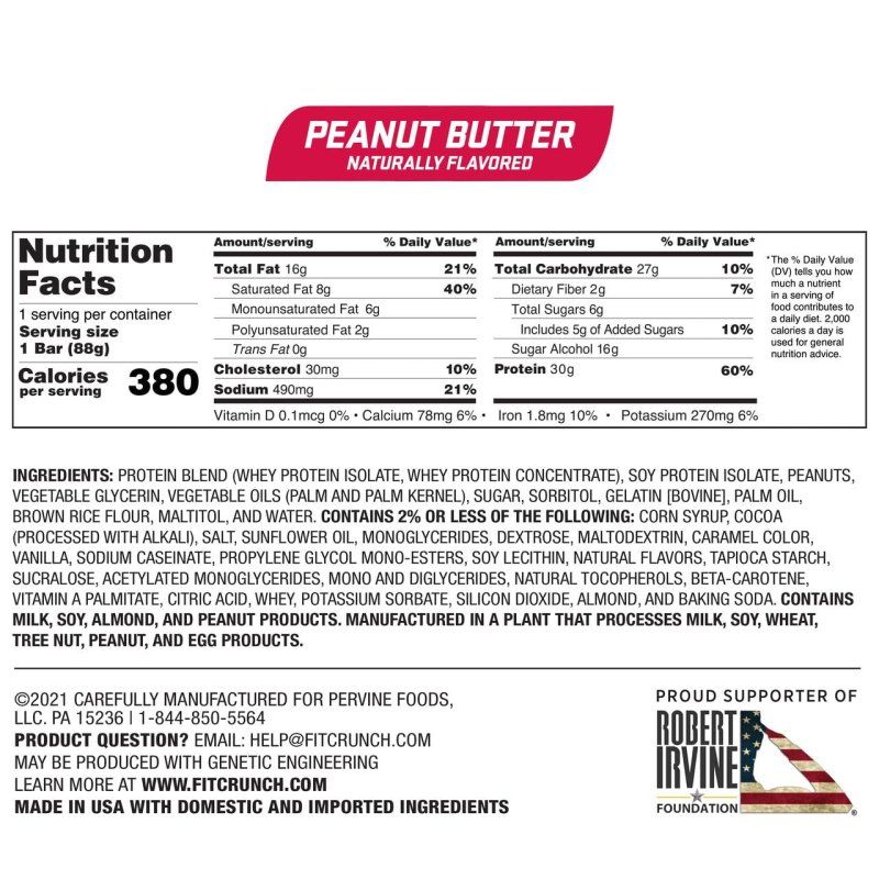 FITCRUNCH CHEF ROBERT IRVINE'S FITCRUNCH PEANUT BUTTER PROTEIN BAR (3-PACK) - 30G PROTEIN, 3.1 OZ