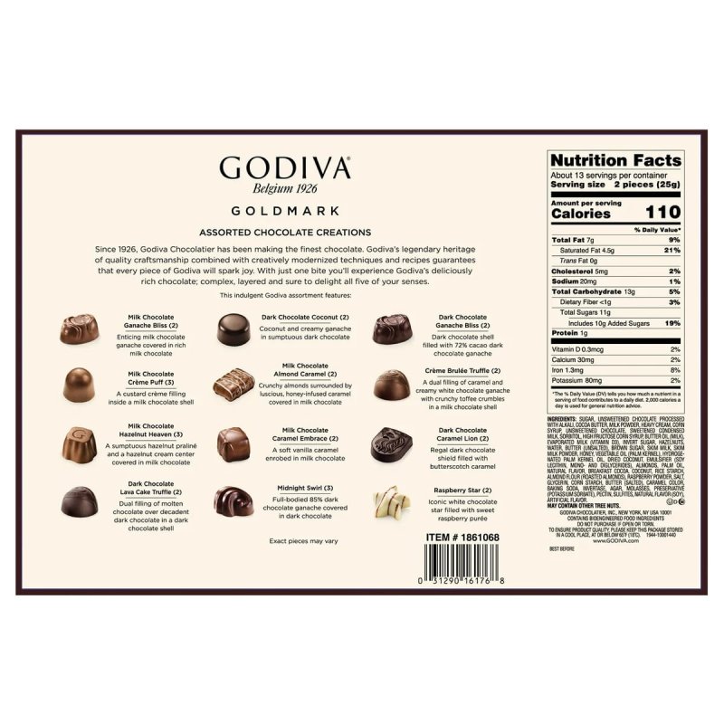 GODIVA SPRING BOX CHOCOLATE ASSORTMENT - 27 PIECES (11.3 OZ) WITH MILK, SOY, TREE NUTS