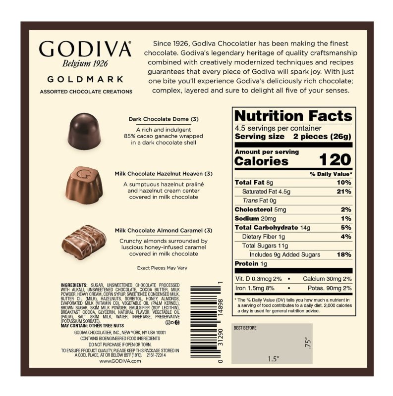 GODIVA GOLDMARK ASSORTED CHOCOLATE SNACK BITES, 3.8 OZ, 9 PIECES IN BOX