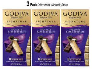 GODIVA SIGNATURE DARK CHOCOLATE MINI BARS - 3.1 OZ (3 PACK) - WINROCK STORE OFFER