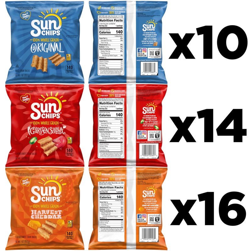 SUNCHIPS MULTIGRAIN SNACKS VARIETY PACK - 40 X 1OZ BAGS