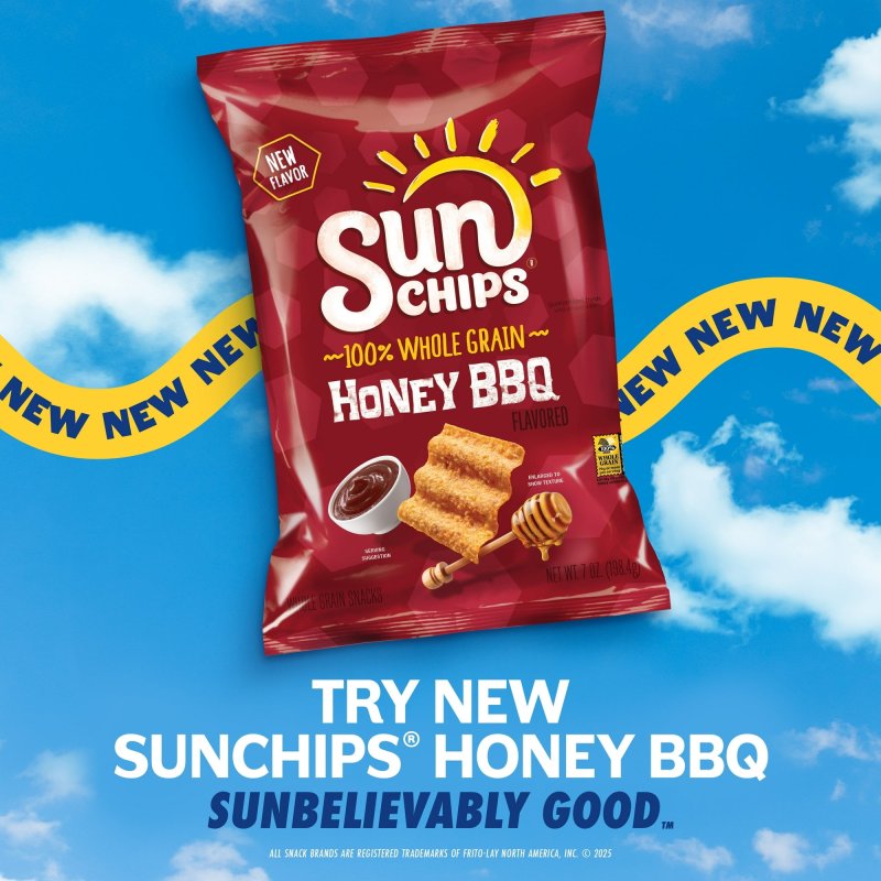 SUNCHIPS HONEY BBQ WHOLE GRAIN SNACK CHIPS, 7 OZ BAG, PACK OF 3