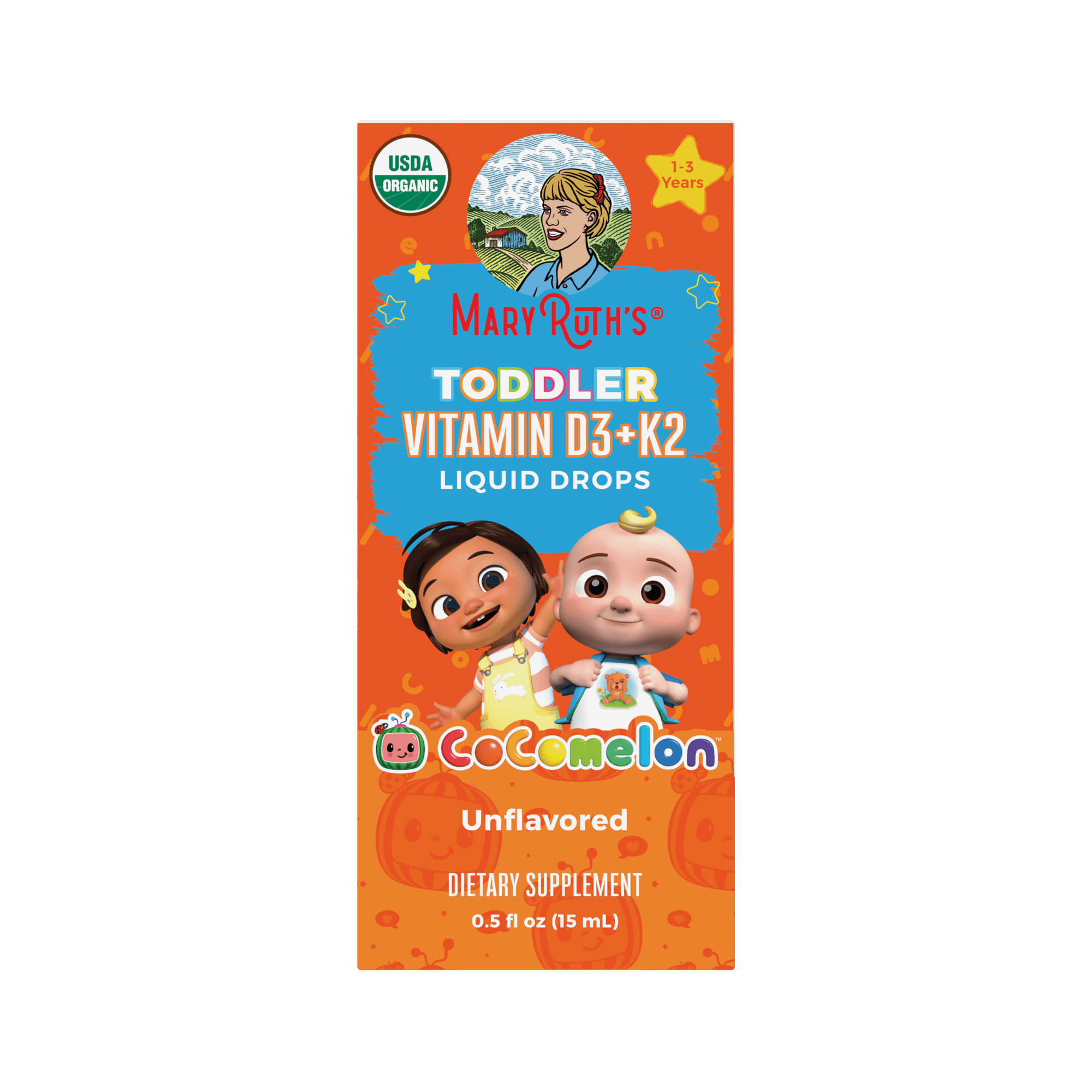 MARYRUTH'S ORGANIC COCOMELON TODDLER VITAMIN D3+K2 LIQUID DROPS BY MARYRUTH - 0.5 FL OZ