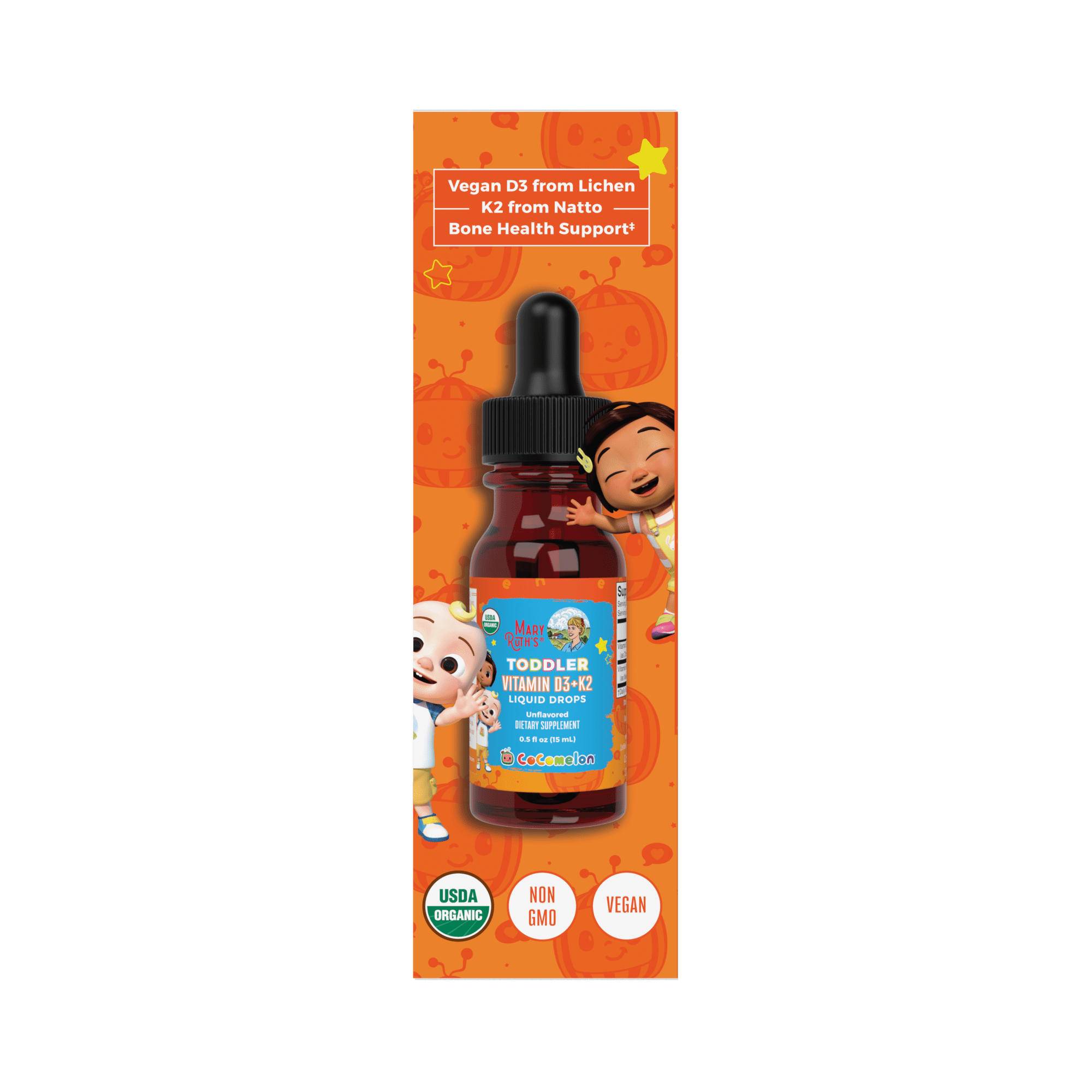 MARYRUTH'S ORGANIC COCOMELON TODDLER VITAMIN D3+K2 LIQUID DROPS BY MARYRUTH - 0.5 FL OZ