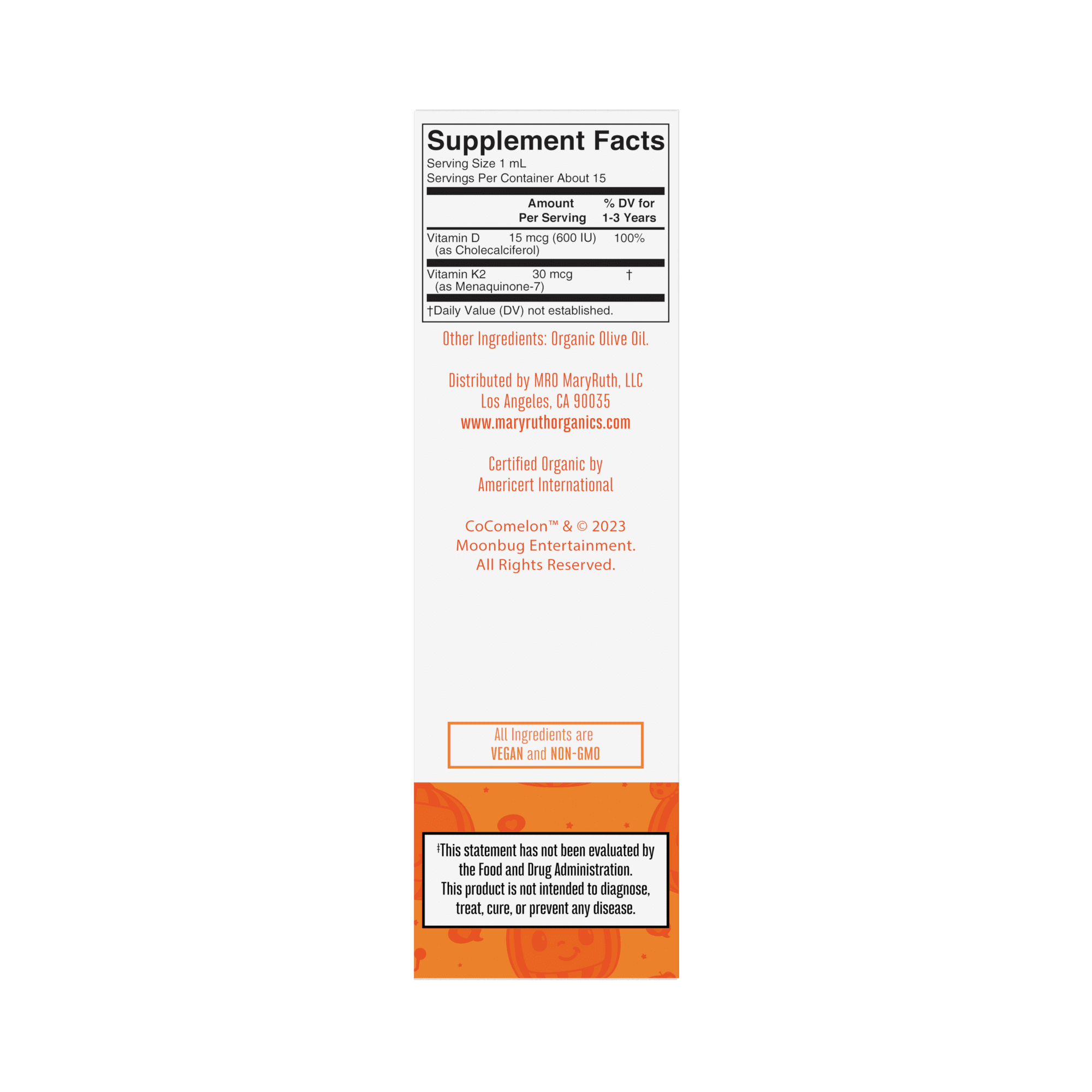 MARYRUTH'S ORGANIC COCOMELON TODDLER VITAMIN D3+K2 LIQUID DROPS BY MARYRUTH - 0.5 FL OZ