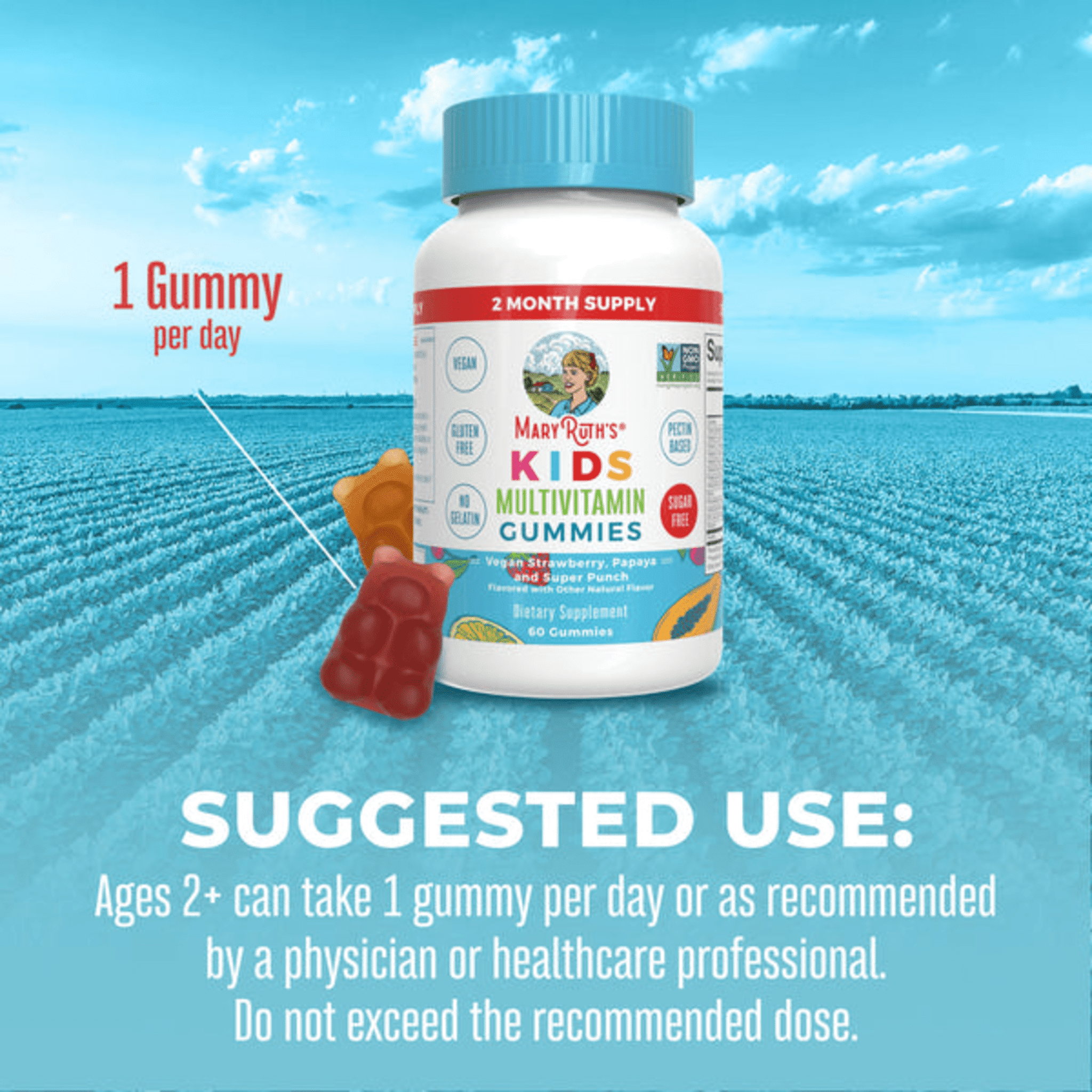 MARYRUTH'S KIDS MULTIVITAMIN GUMMIES, SUGAR-FREE STRAWBERRY PAPAYA SUPER PUNCH - 30 COUNT