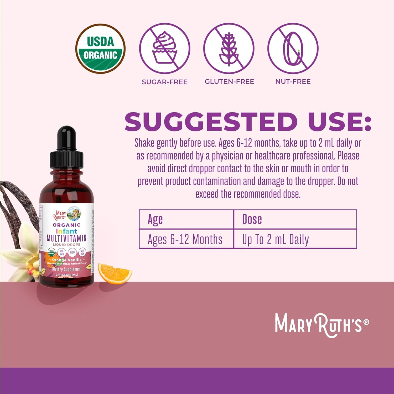 MARYRUTH'S INFANT MULTIVITAMIN LIQUID DROPS - VITAMIN A, C, D, ZINC, VEGAN, NON-GMO - 2 FL OZ