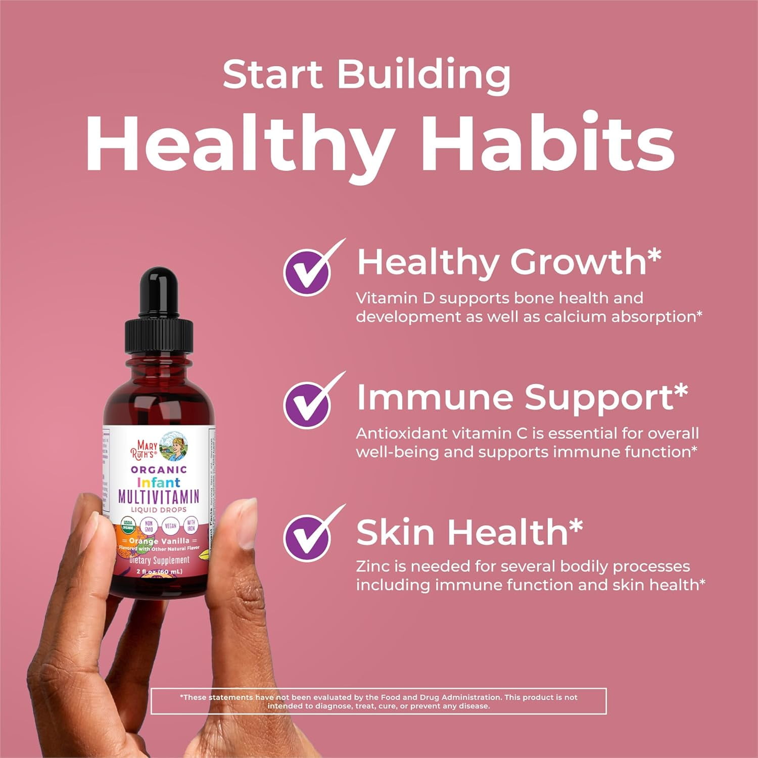 MARYRUTH'S INFANT MULTIVITAMIN LIQUID DROPS - VITAMIN A, C, D, ZINC, VEGAN, NON-GMO - 2 FL OZ