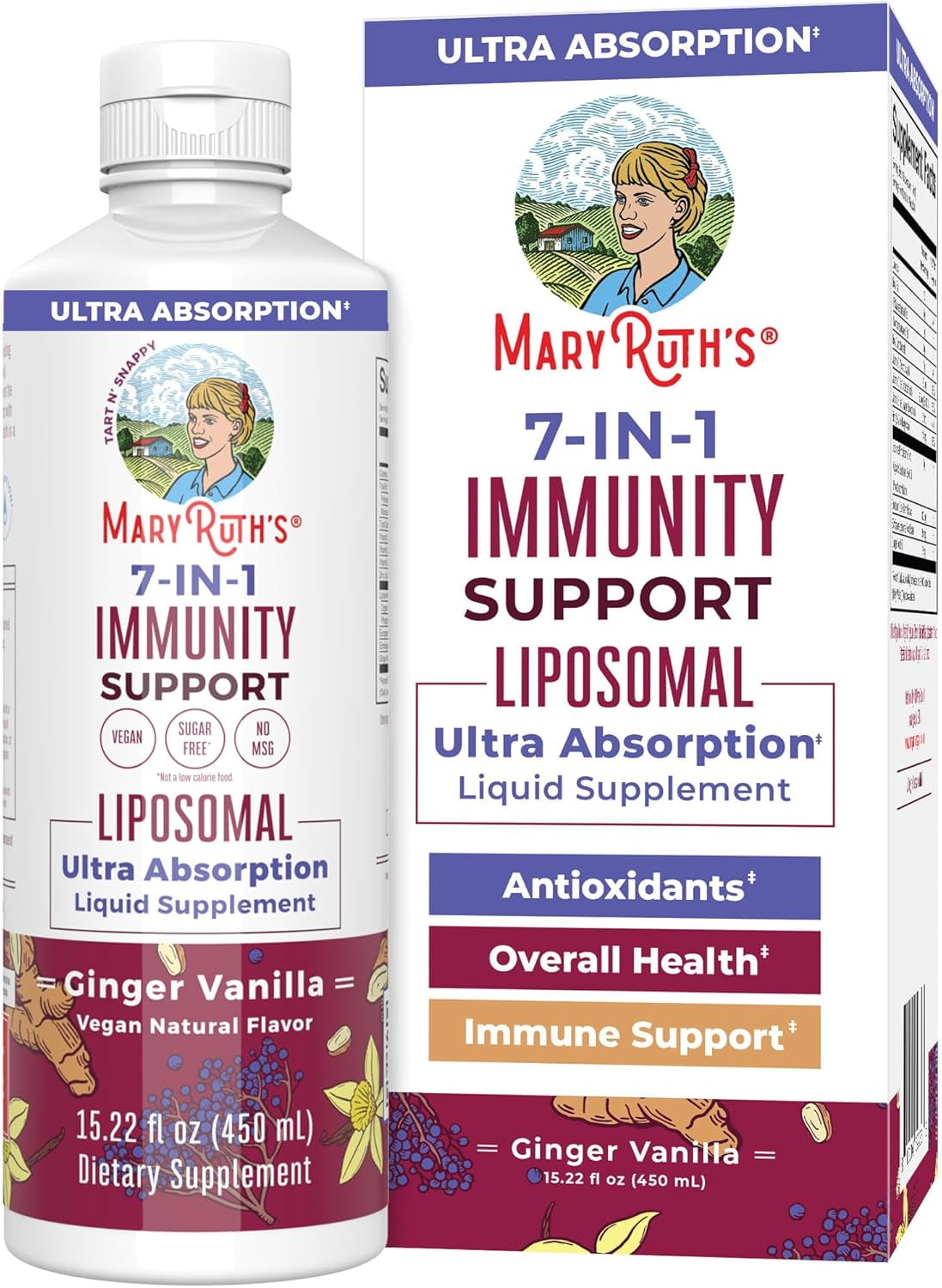 MARYRUTH'S IMMUNITY SUPPORT BLEND: VITAMIN C, D3, E, ZINC, ELDERBERRY, ECHINACEA, GINGER | 15.22 FL OZ