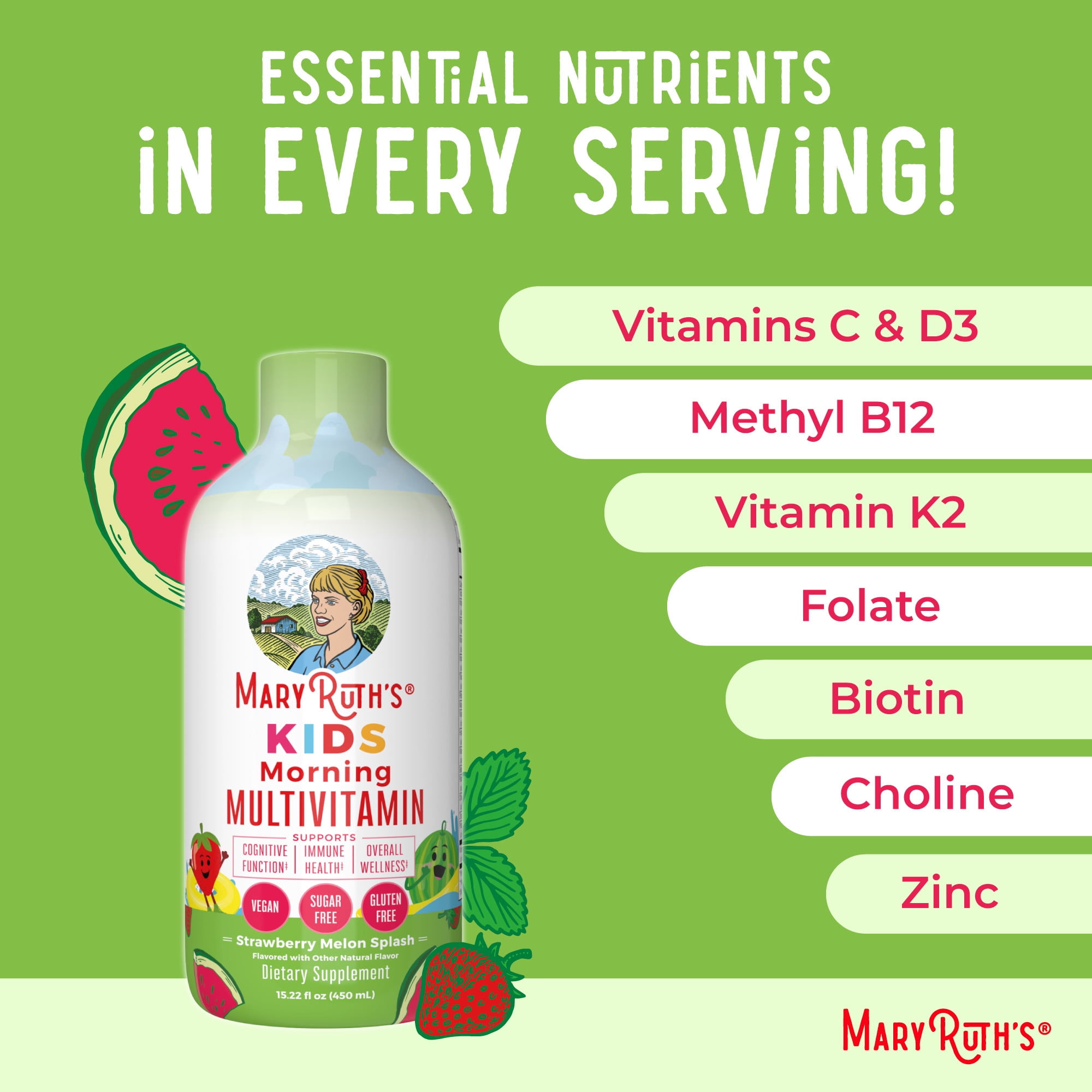 MARYRUTH'S ORGANIC KIDS LIQUID MULTIVITAMIN - STRAWBERRY MELON SPLASH, 15.22 OZ
