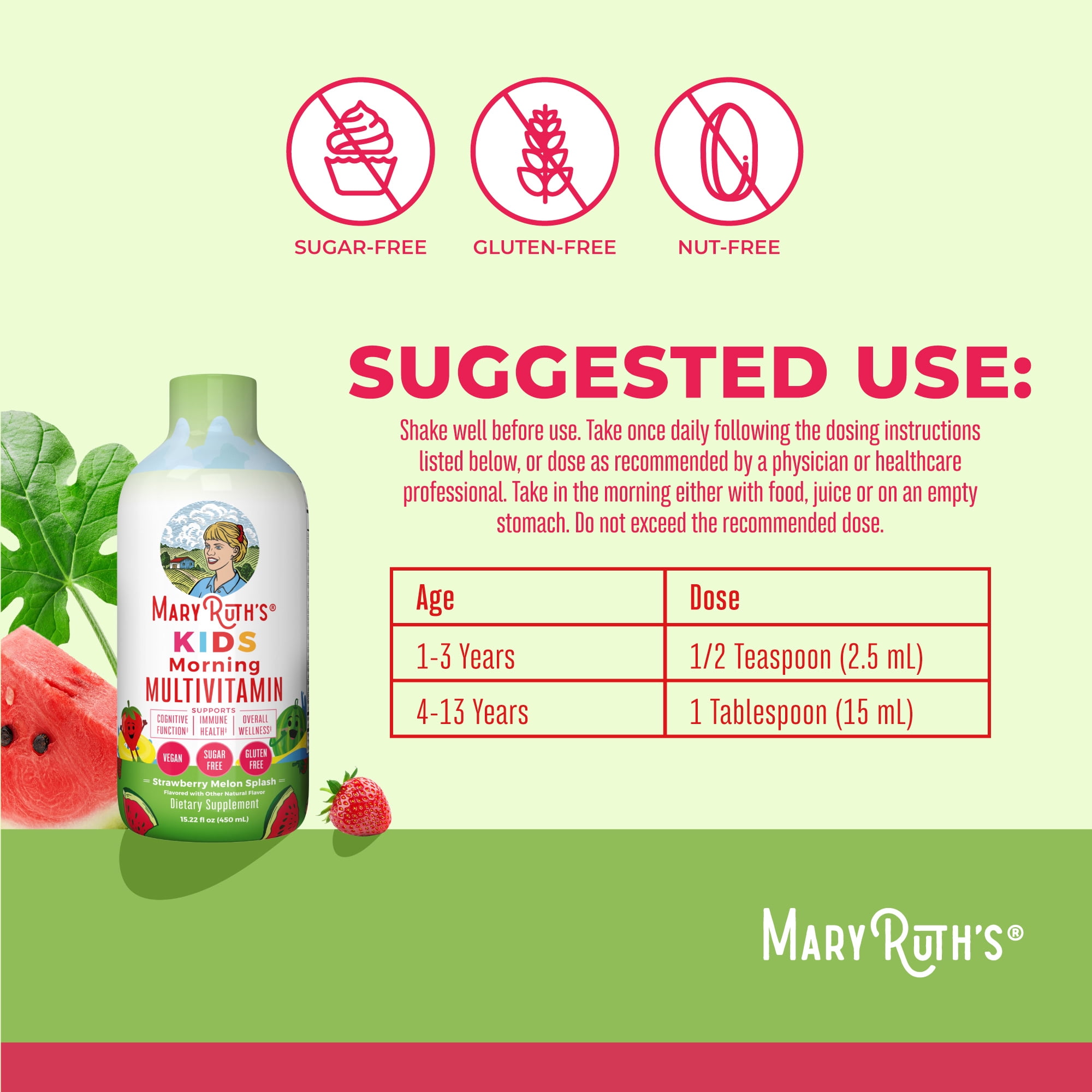 MARYRUTH'S ORGANIC KIDS LIQUID MULTIVITAMIN - STRAWBERRY MELON SPLASH, 15.22 OZ