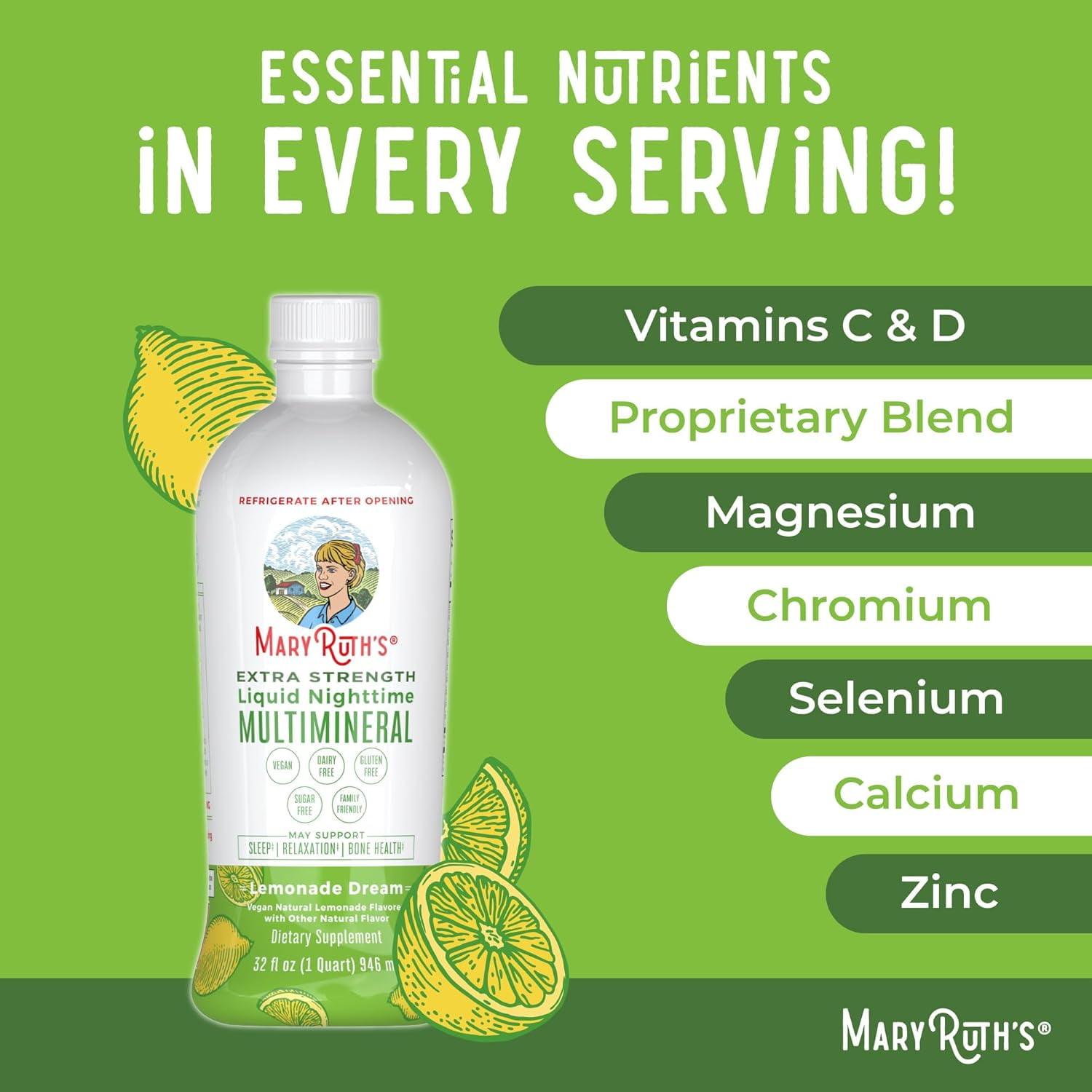 MARYRUTH'S NIGHTTIME MULTIMINERAL SUPPLEMENT WITH MAGNESIUM FOR MUSCLE RELAXATION - 32OZ