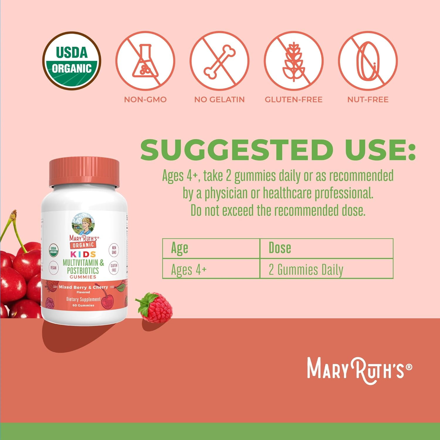 MARYRUTH'S KIDS MULTIVITAMIN GUMMIES - 60 COUNT WITH VITAMINS & POSTBIOTICS