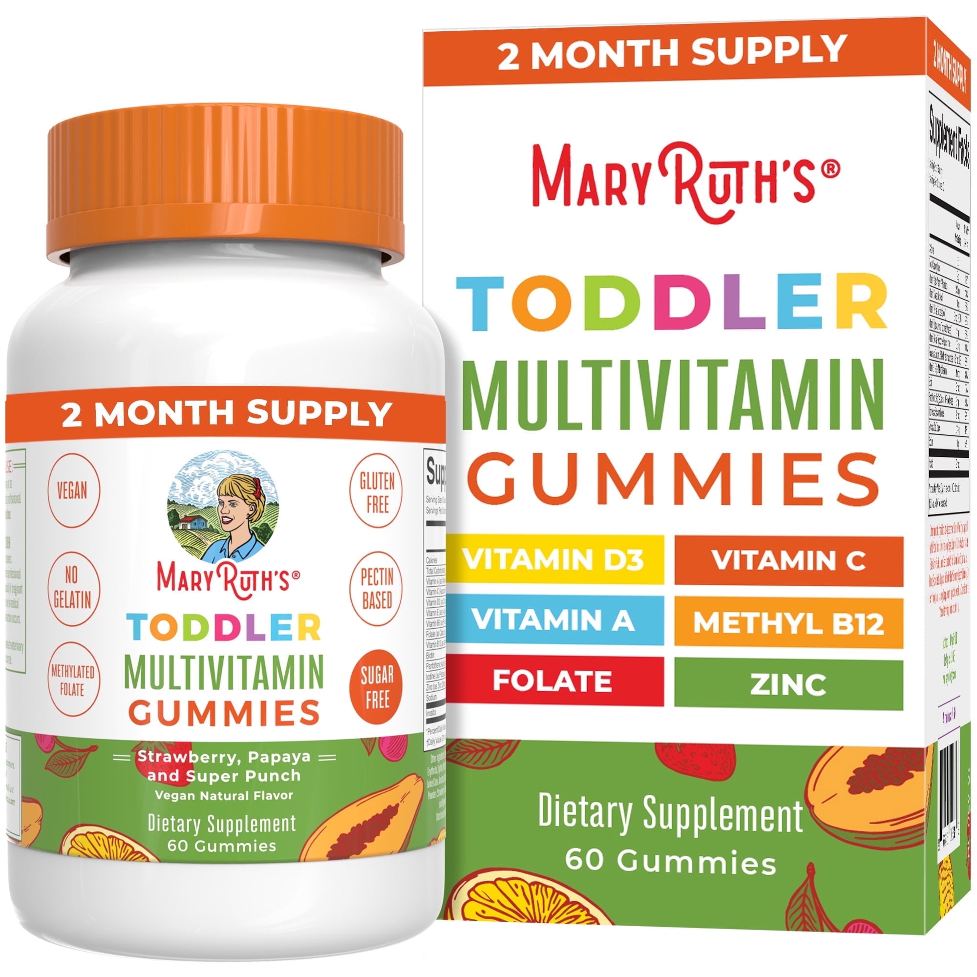MARYRUTH'S TODDLER MULTIVITAMIN GUMMIES - STRAWBERRY, PAPAYA & SUPER PUNCH FLAVOR, 60 COUNT